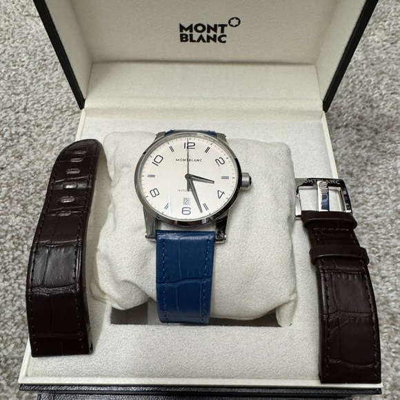 Montblanc TimeWalker Automatic Silver Dial Men’s Watch on Blue Leather Strap - Picture 6 of 8